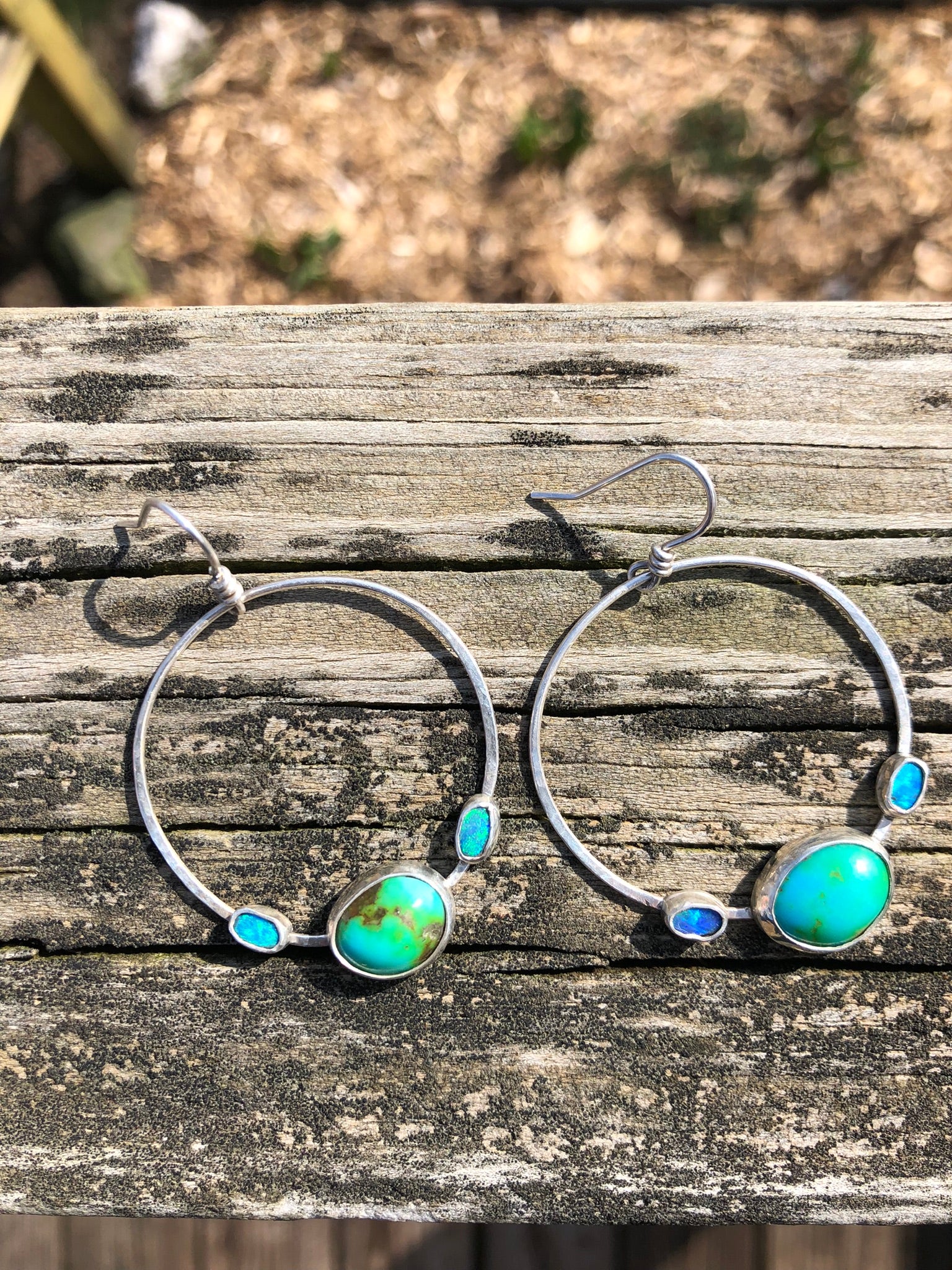 Stone Hoops (Opal and Sonoran Gold Turquoise)