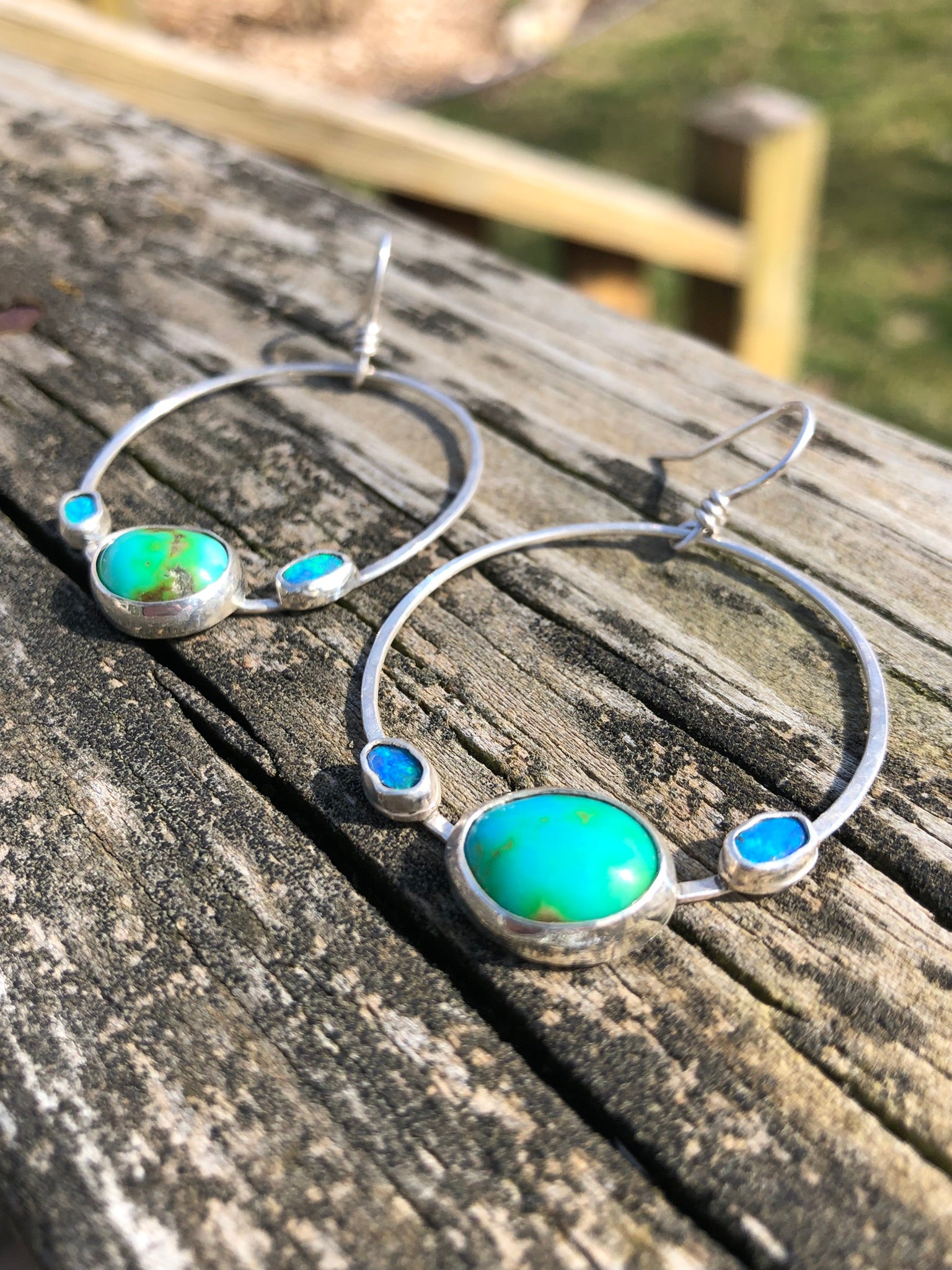 Stone Hoops (Opal and Sonoran Gold Turquoise)
