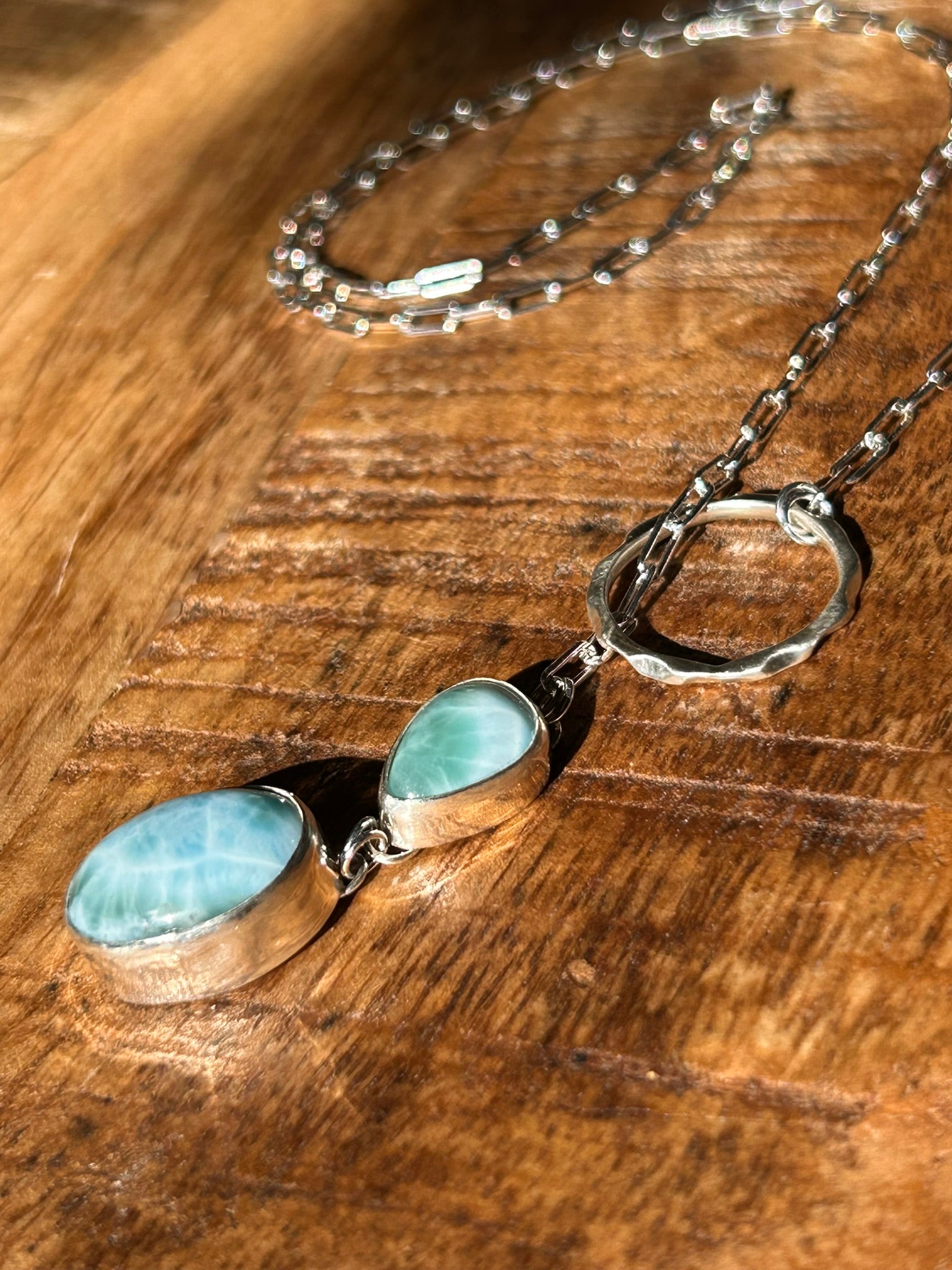 Pendant Toggle 18" Paperclip Chain Necklace (Larimar)