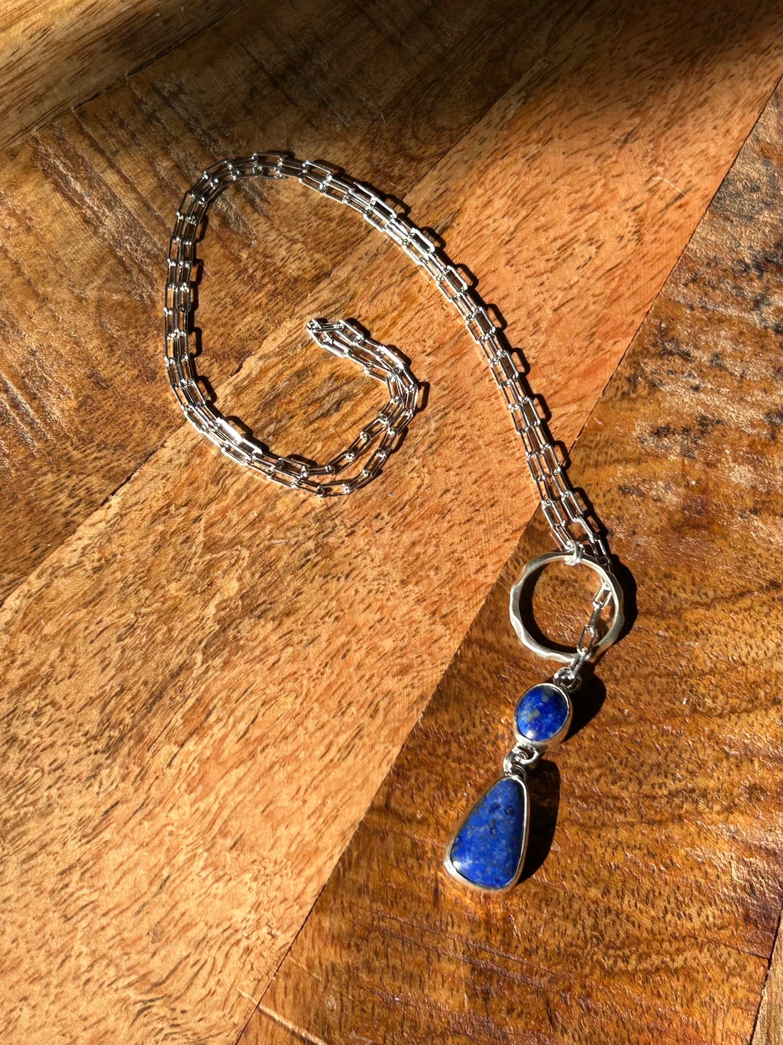Pendant Toggle 18" Paperclip Chain Necklace (Lapis Lazuli)
