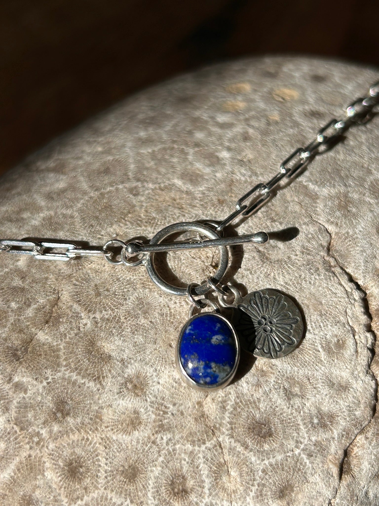 Pendant 18" Paperclip Chain Necklace (Lapis Lazuli)