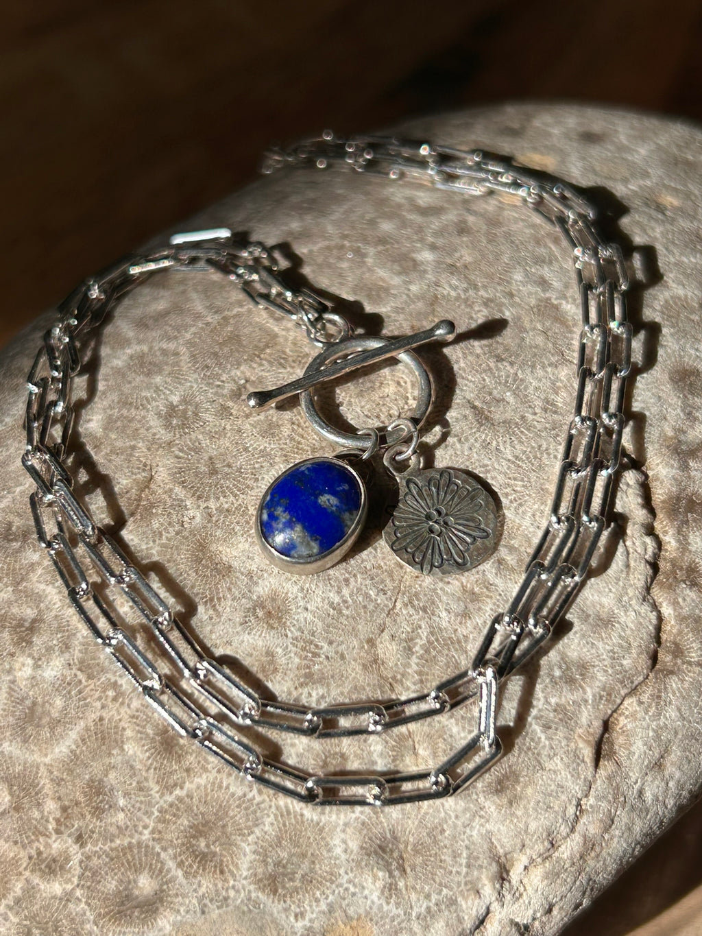 Pendant 18" Paperclip Chain Necklace (Lapis Lazuli)