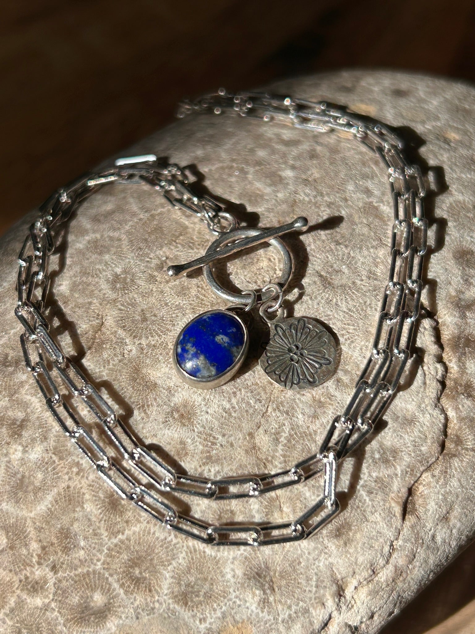 Pendant 18" Paperclip Chain Necklace (Lapis Lazuli)