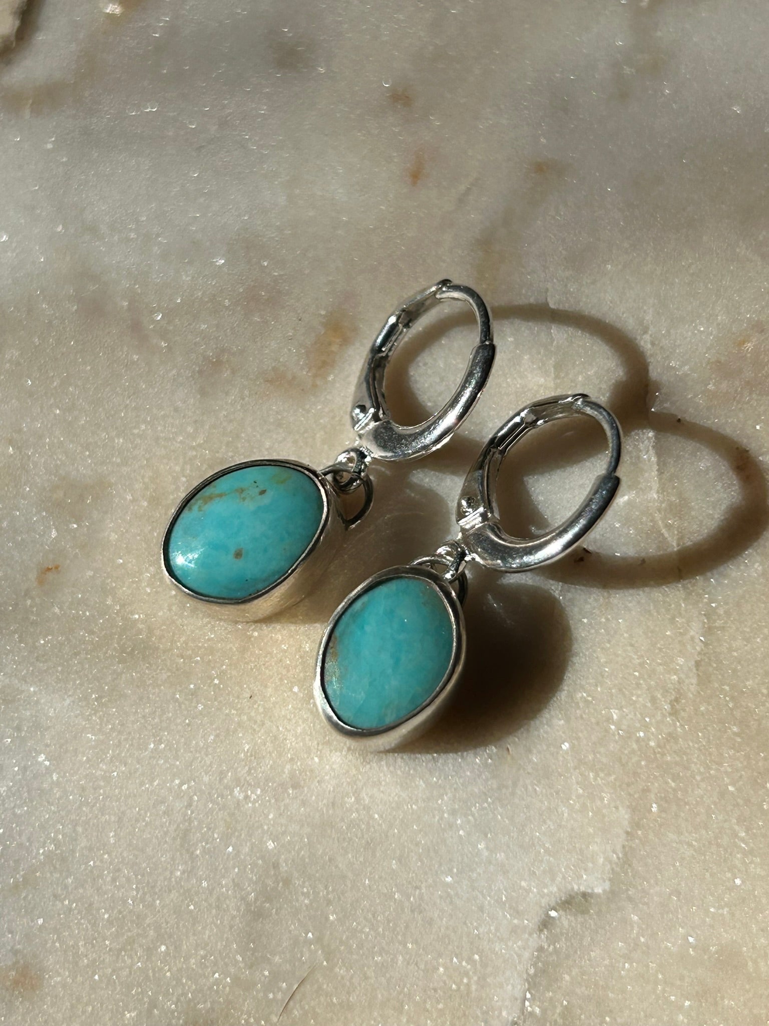 Pendant Stone Hoops (Kingman Turquoise)