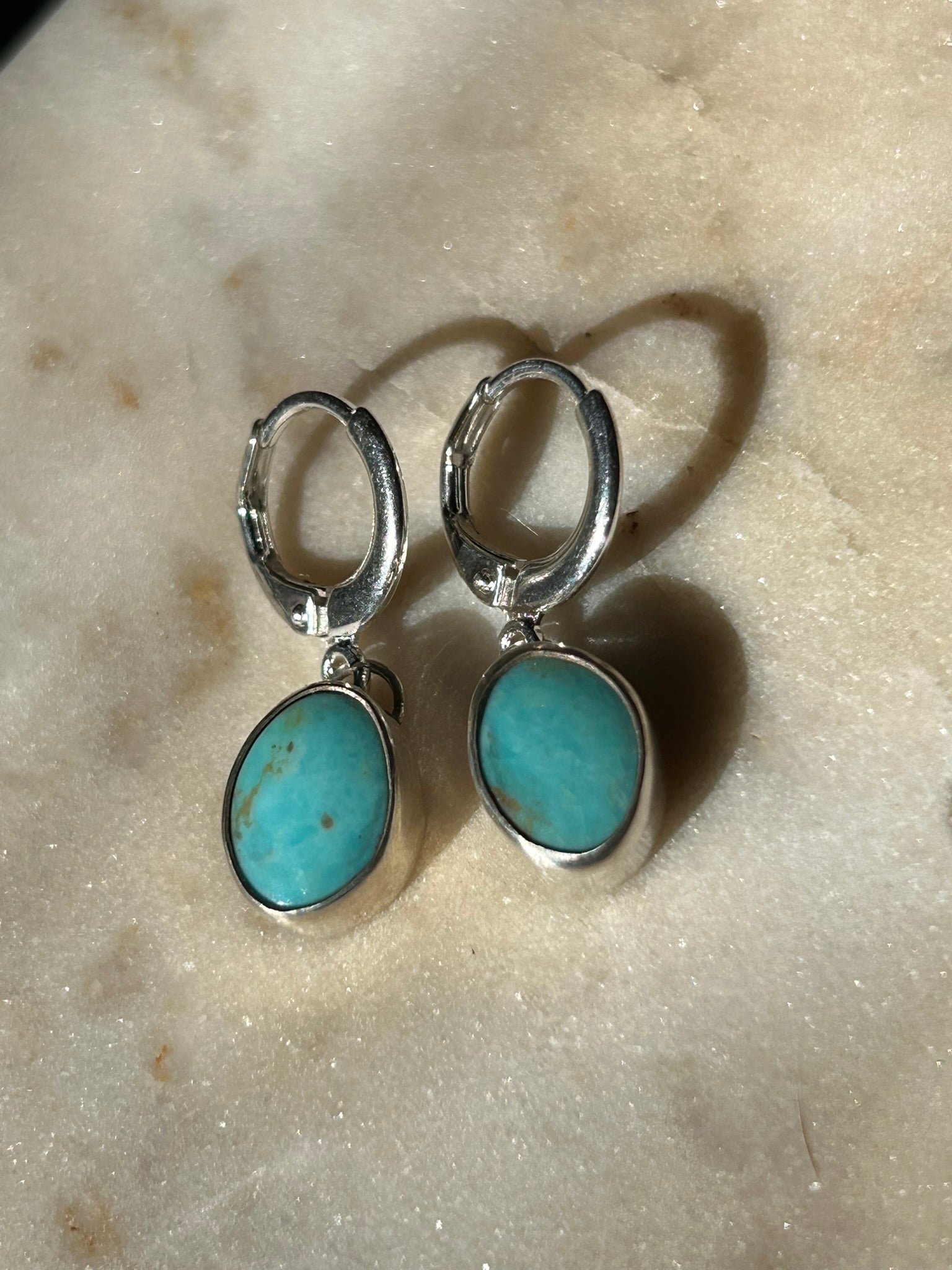 Pendant Stone Hoops (Kingman Turquoise)