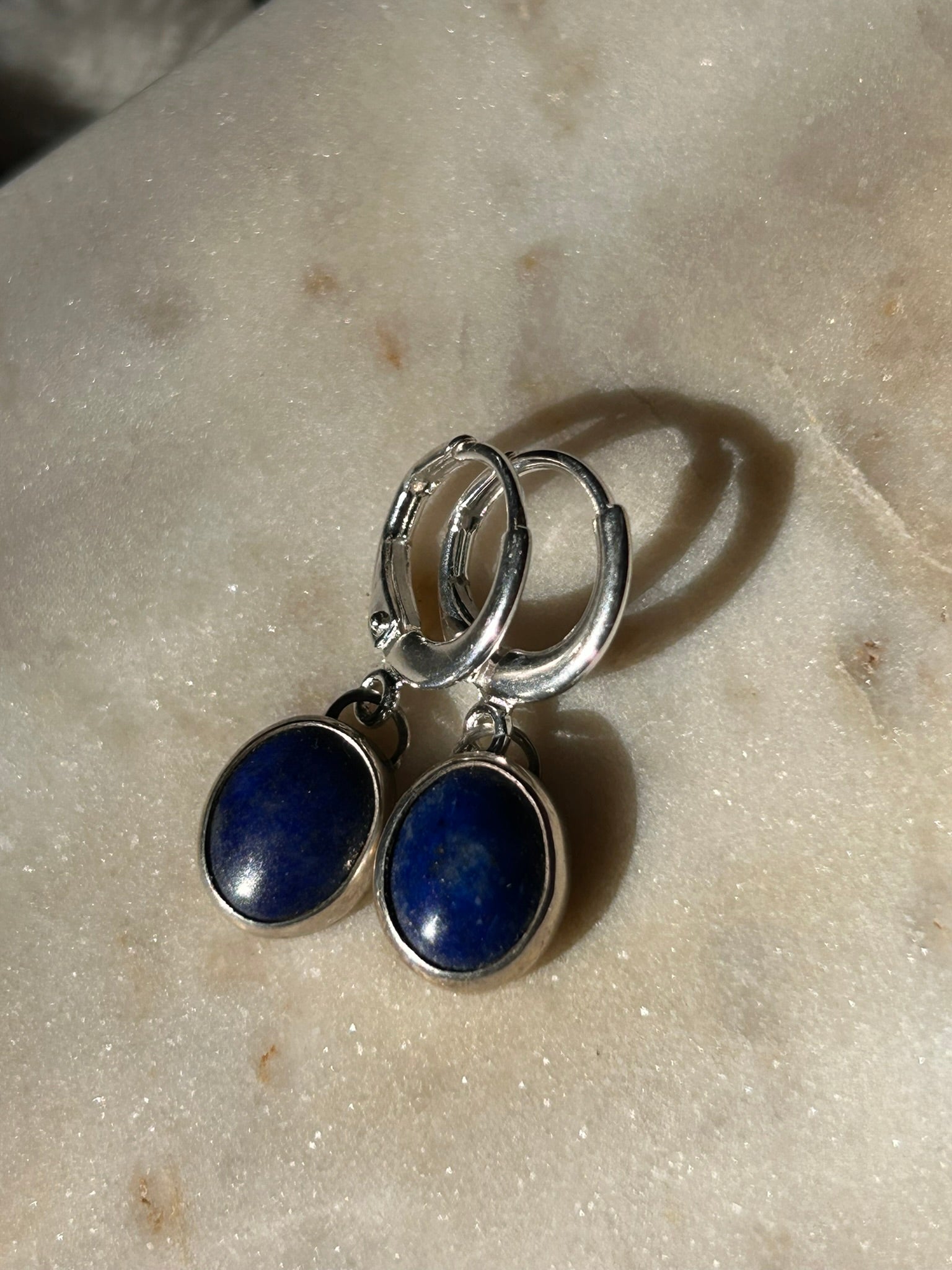 Pendant Stone Hoops (Lapis Lazuli)