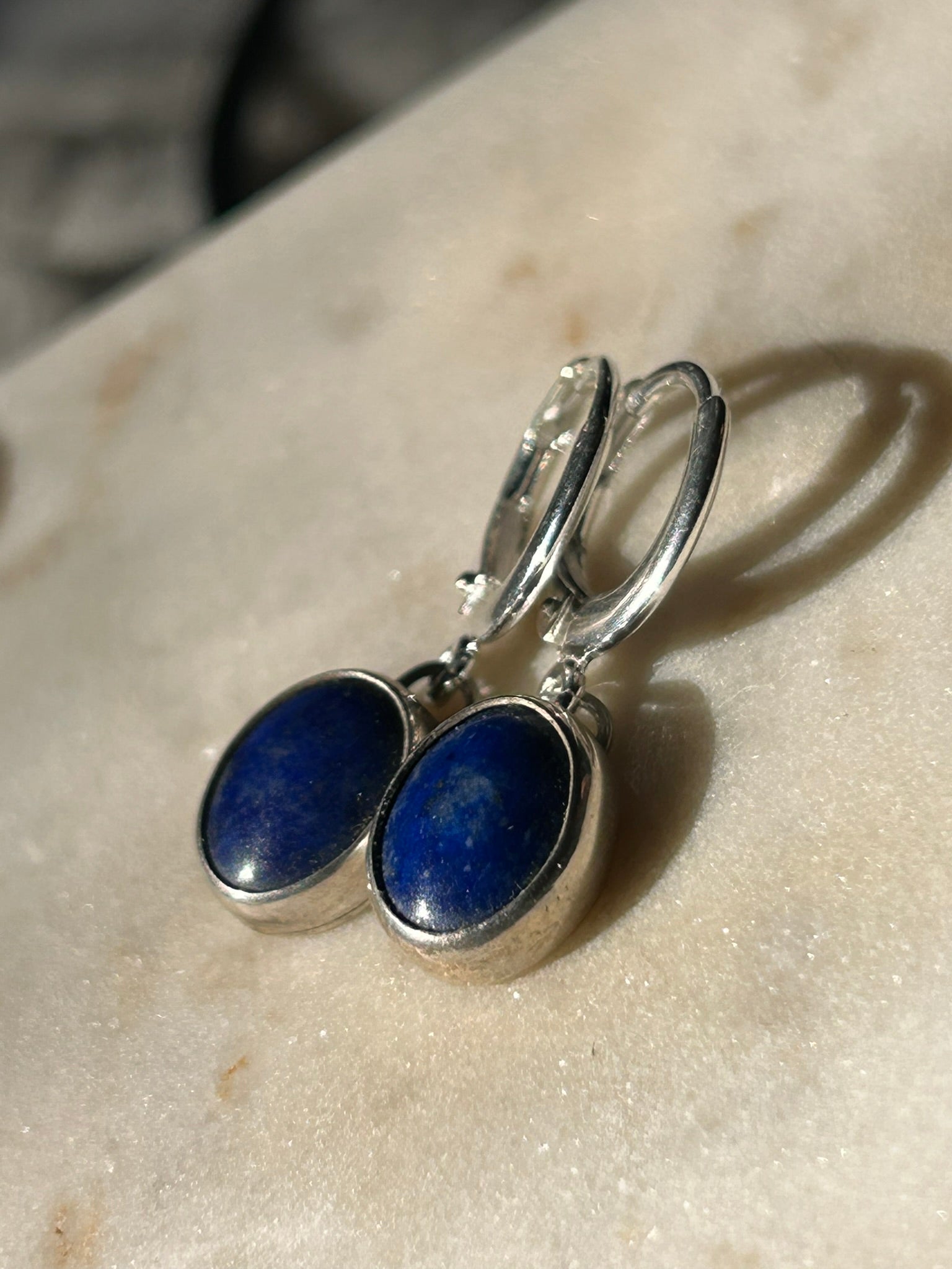 Pendant Stone Hoops (Lapis Lazuli)