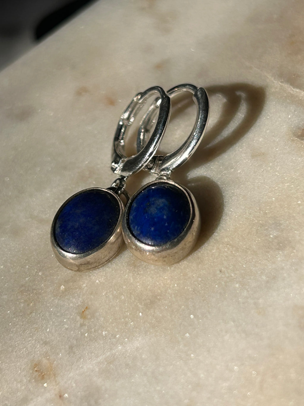 Pendant Stone Hoops (Lapis Lazuli)