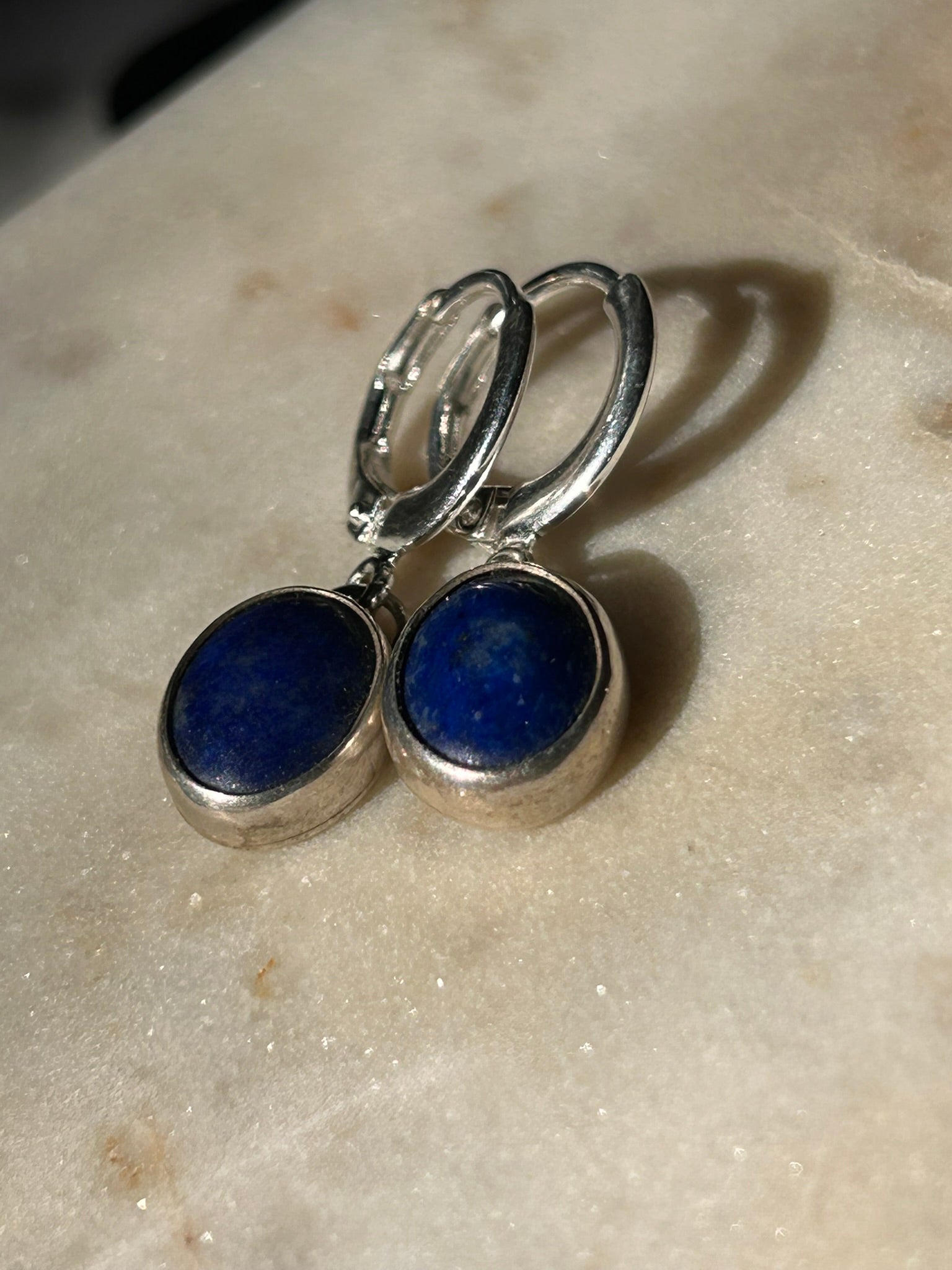 Pendant Stone Hoops (Lapis Lazuli)