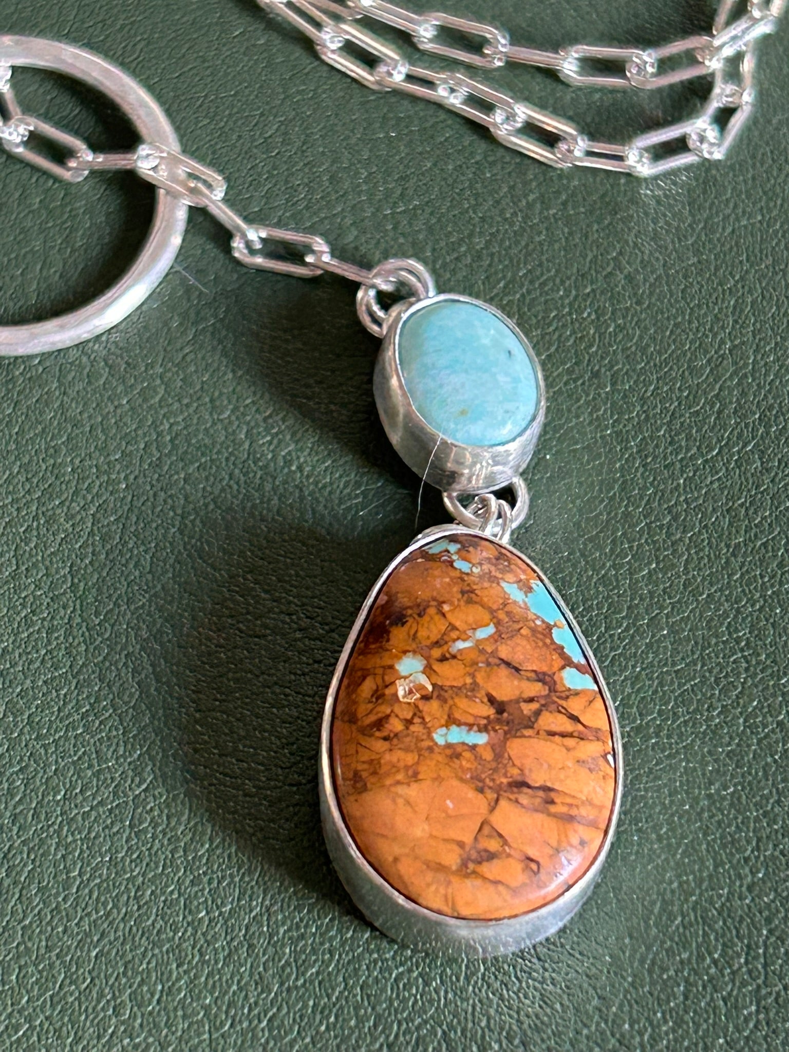 Pendant Toggle 18" Paperclip Chain Necklace (Royston & Kingman Turquoise)