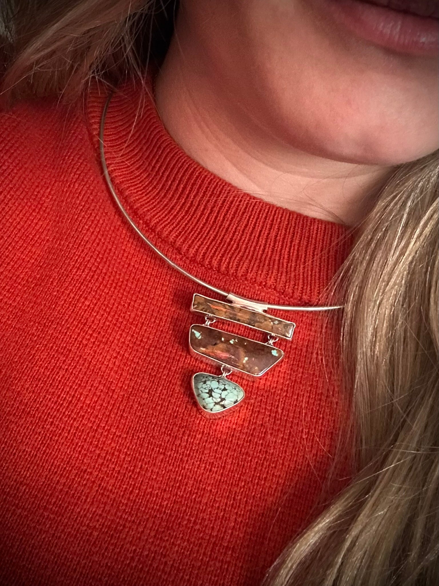 Tiered Pendant & Wire Choker (Royston Turquoise)