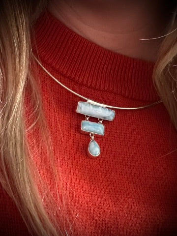 Tiered Pendant & Wire Choker (Larimar)