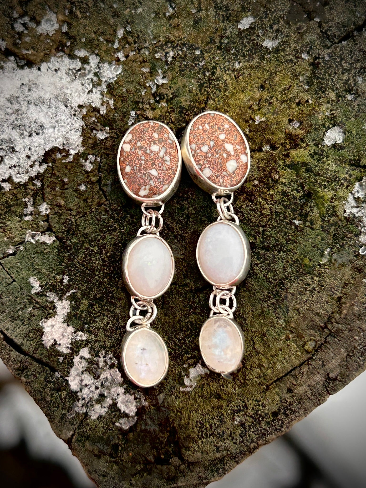 Cascading Earrings (Copperstone, Opals, and Moonstones)