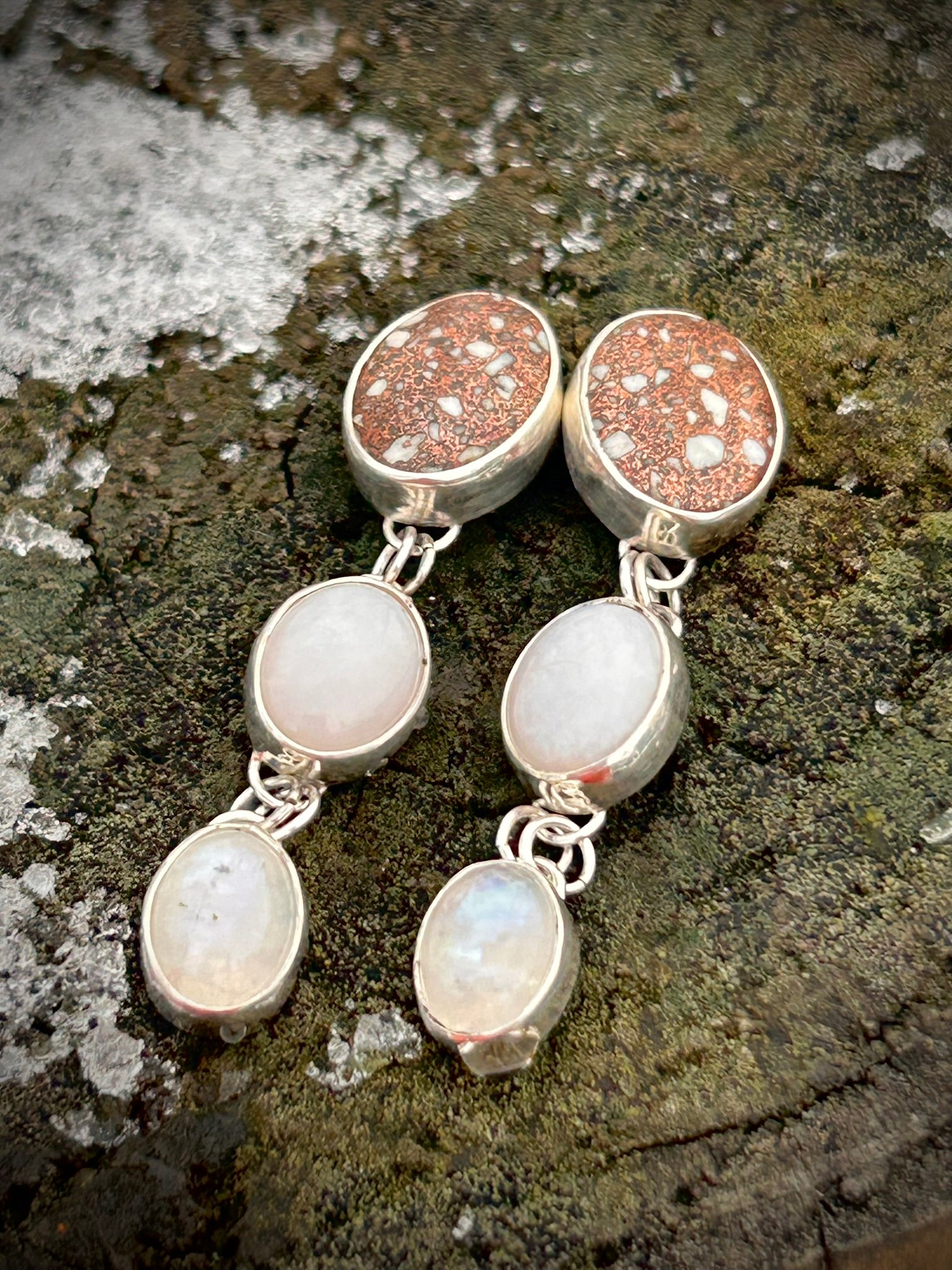 Cascading Earrings (Copperstone, Opals, and Moonstones)