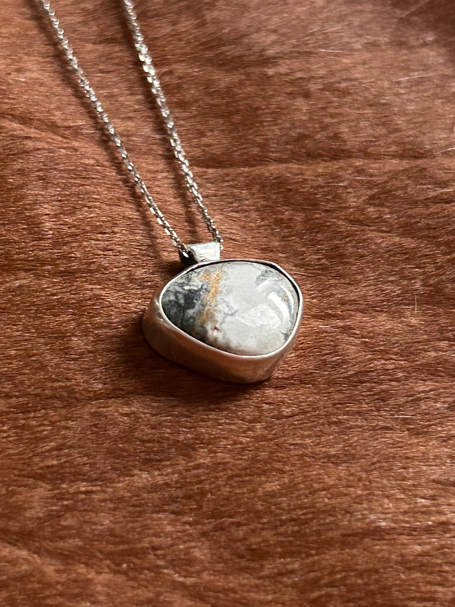 Stone Pendant & 18" Necklace (White Buffalo Turquoise)
