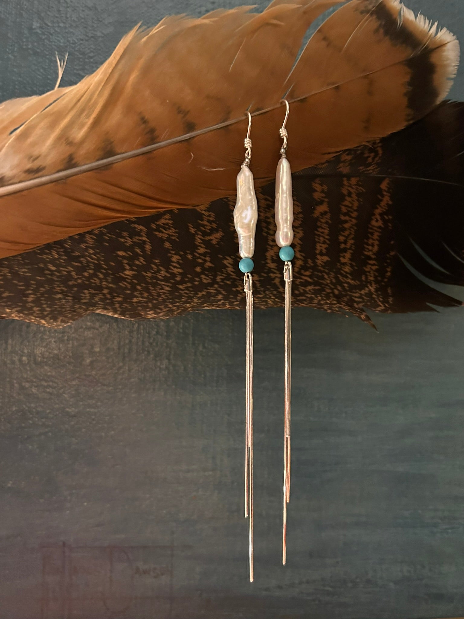 Pearl Duster Earrings (Freshwater Pearl & Turquoise)