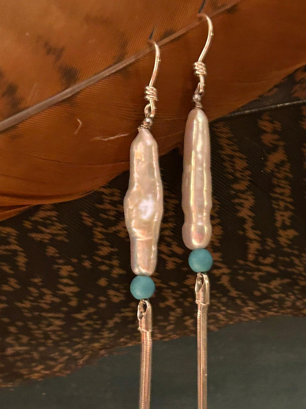 Pearl Duster Earrings (Freshwater Pearl & Turquoise)