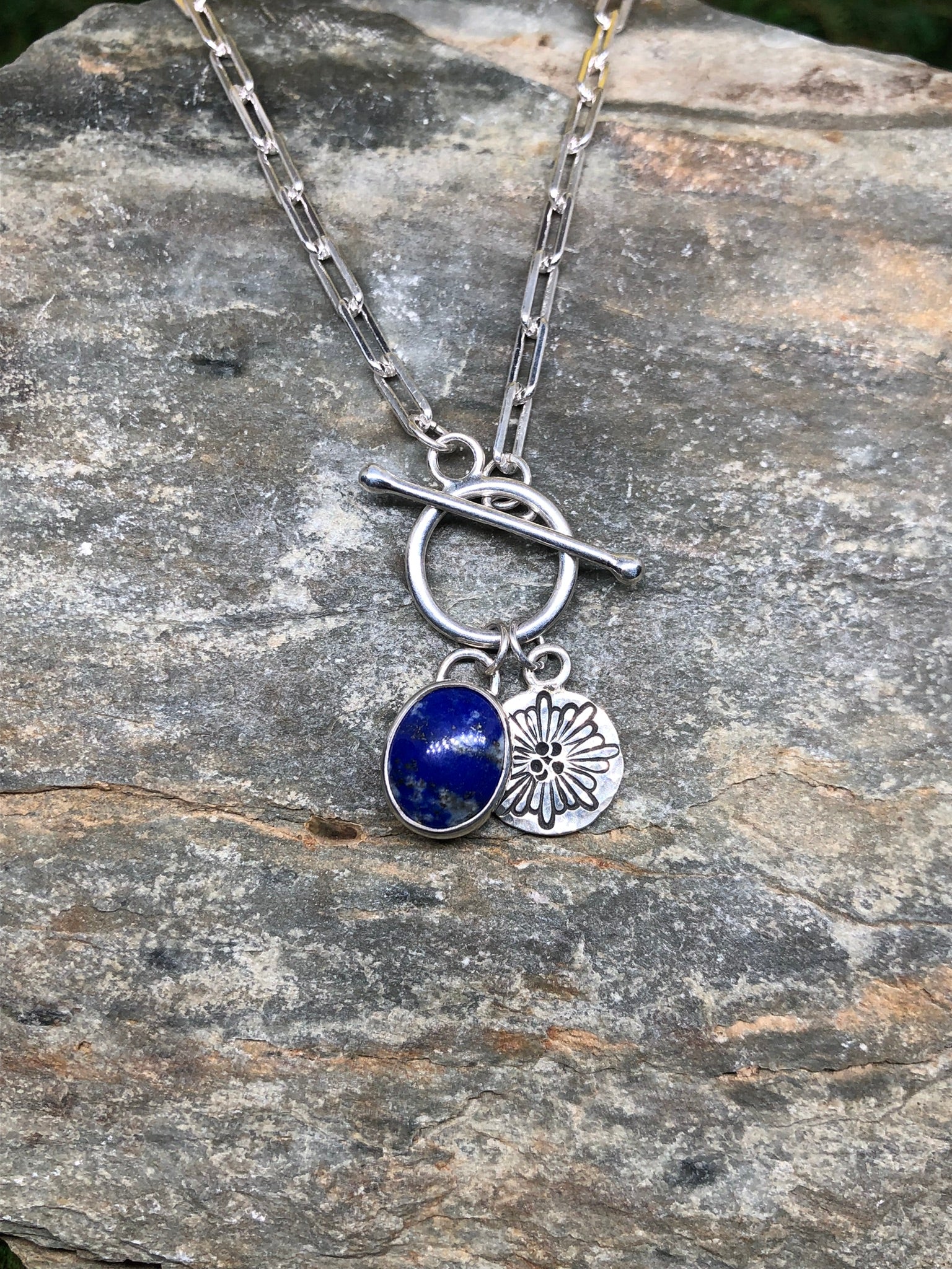 Pendant 18" Paperclip Chain Necklace (Lapis Lazuli)
