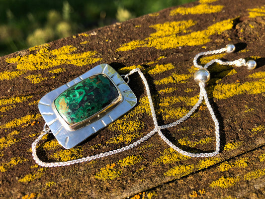 Stamped Rockhound Adjustable Bracelet (Azurite Malachite)