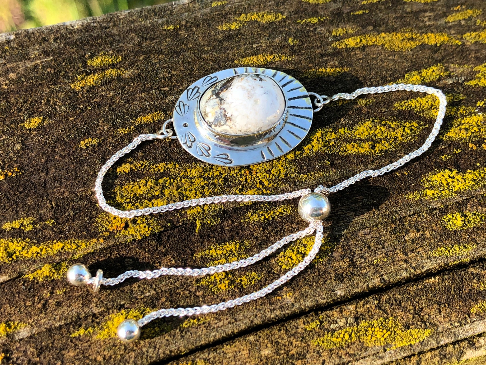Stone Adjustable Bracelet (White Buffalo)